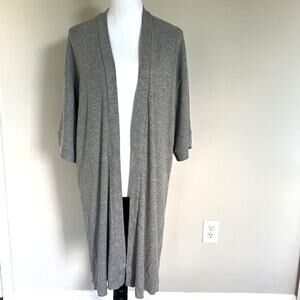Gray Ribbed‎ Knit Open Front Duster Cardigan Lightweight Cozy Everyday